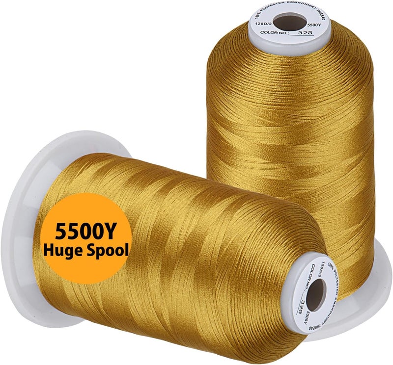 simthread Embroidery Thread 5500 Yards Brass 328, 2 Huge Spools 40wt Polyester for Brother, Babylock, Janome, Singer, Pfaff, Husqvarna, Bernina Machine - Image 1